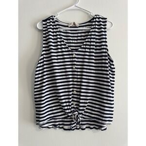 Loft Striped Button Down Tie Front Tank Top Womens Size S Navy White Sleeveless